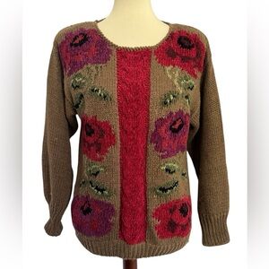 Vintage Counterparts Floral Knit Fall Winter Thick Retro 90s Sweater Size Medium